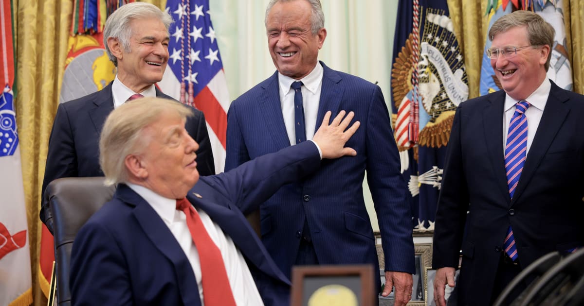 US President Donald Trump shared a laugh with US Secretary of Health and Human Services Robert F Kennedy Jr in the Oval Office at the White House on September 18, 2026 (Getty Images)