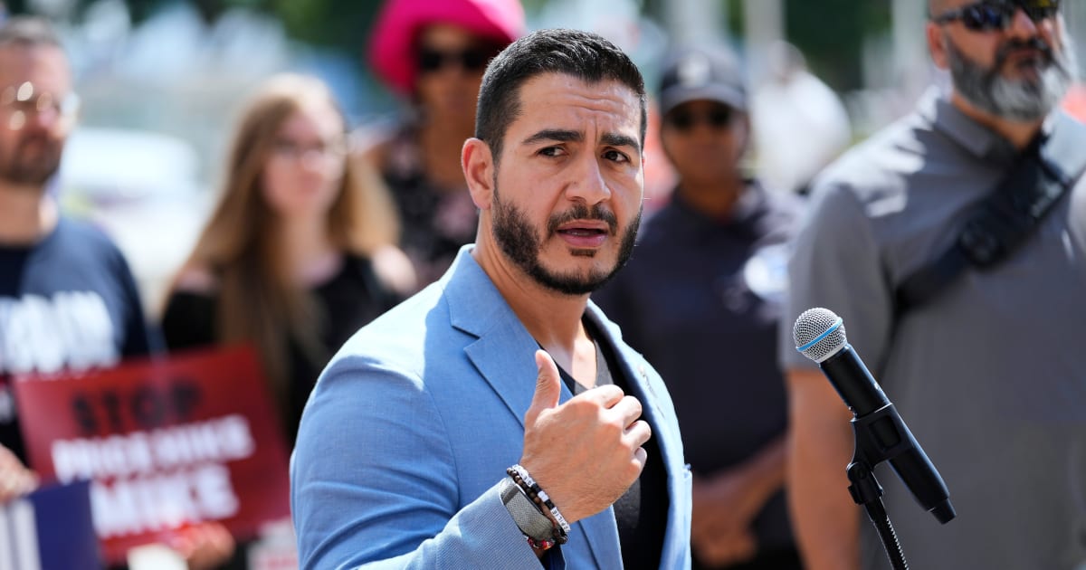 Michigan Senate candidate Abdul El-Sayed speaks at a news conference at the base of the Spirit of Detroit monument in Detroit, Wednesday, August 19, 2026 (AP Photo/Paul Sancya)