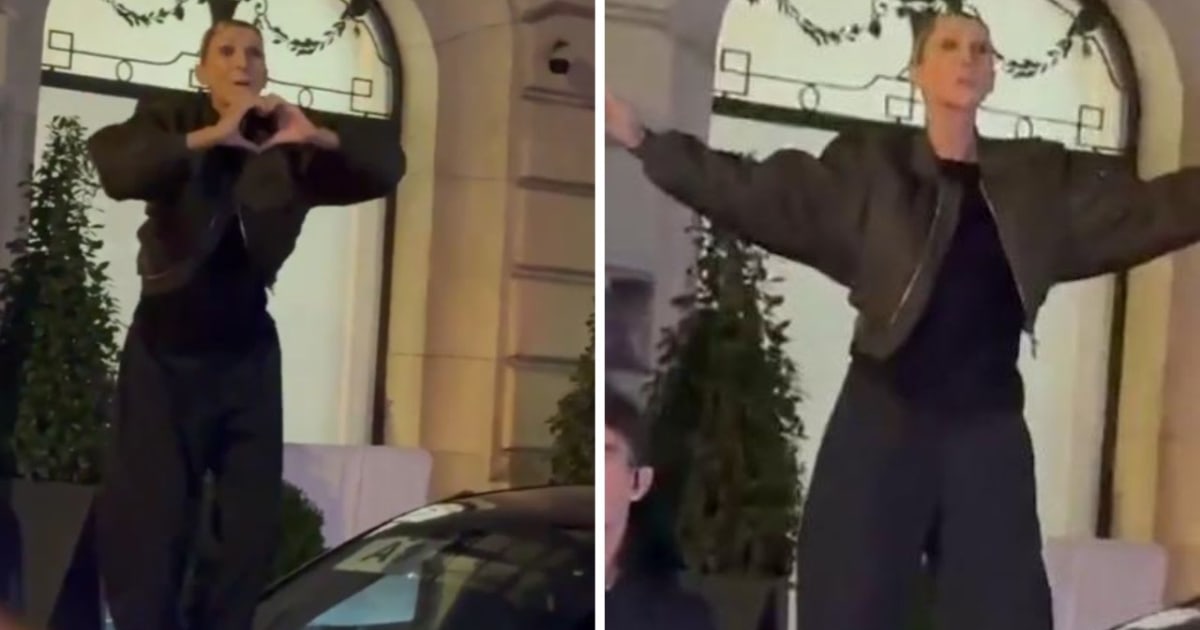 Celine Dion sang and danced barefoot on top of a car for fans outside her Paris hotel on September 18 (@TMZ, X)