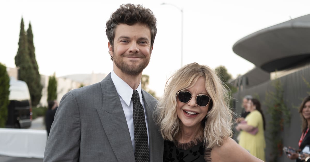 Meg Ryan and Jack Quaid posed together at the Lucas Museum opening night in Los Angeles (John Shearer/Getty Images for Lucas Museum of Narrative Art)