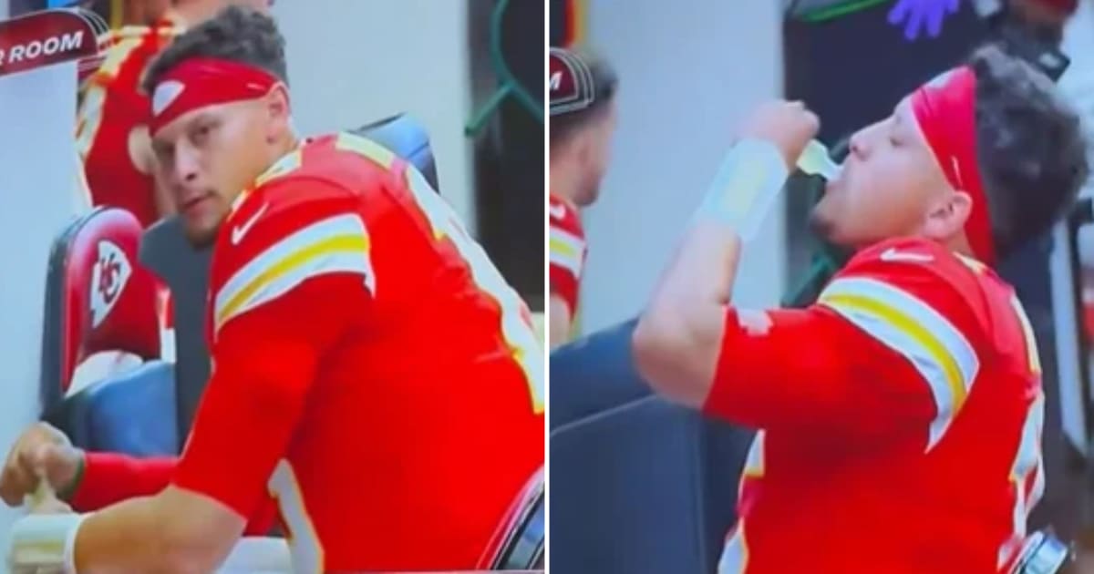 Patrick Mahomes allegedly drank vodka from a small bottle during the Chiefs' game (@BronGotGame/X)