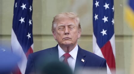 Trump's first event after TV pool boycott turns chaotic as background noise drowns out remarks