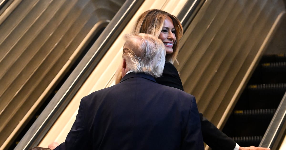President Donald Trump and first lady Melania Trump ride the escalator as they arrive during the 81st session of the United Nations General Assembly at UN Headquarters on September 22, 2026 in New York City (Getty Images)