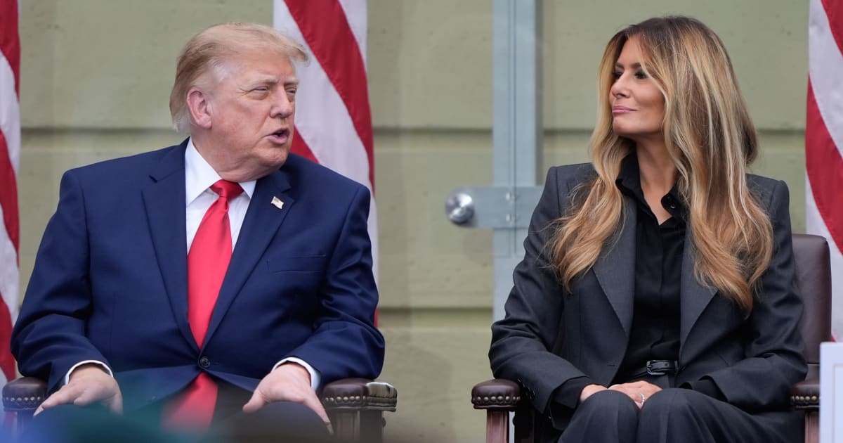 President Donald Trump talks with First Lady Melania Trump at the Pentagon, Friday, September 11, 2026, in Washington (AP Photo/Manuel Balce Ceneta)