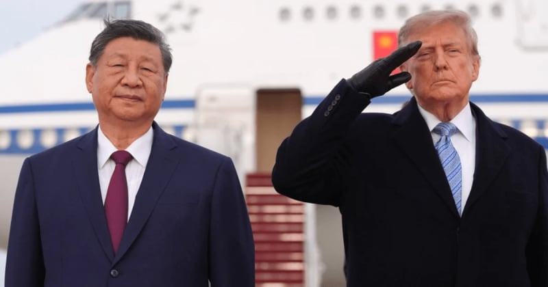 Trump’s gloves and winter coat steal attention as Xi Jinping gets lavish US military welcome