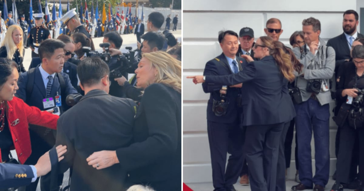 Chinese reporters clashed twice with US journalists and Secret Service amid shouting and jostling during Xi Jinping's White House visit (@connorstringer/X)