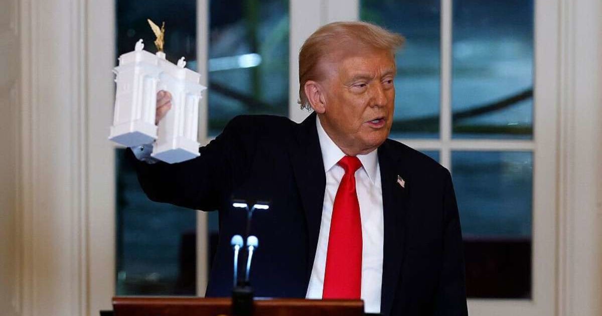 President Donald Trump said the arch would house and rapidly deploy drones, provide rooftop and plaza sniper positions, and store sniper ammunition (Kevin Dietsch/Getty Images)