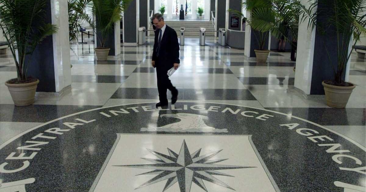 The CIA symbol is shown on the floor of CIA Headquarters, July 9, 2004, at CIA headquarters in Langley, Virginia (Mark Wilson/Getty