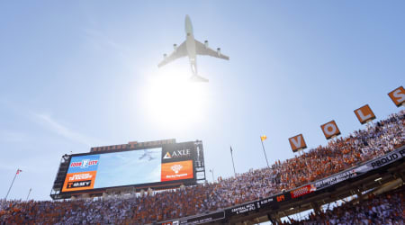 Trump and Air Force One buzzed a stadium of 100,000 fans and the reaction was instant