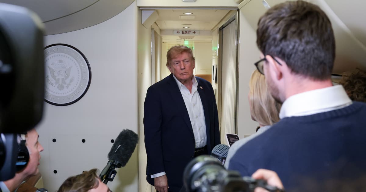 President Donald Trump speaks to reporters aboard Air Force One while traveling back from Ireland to Joint Base Andrews, Maryland on September 13, 2026, in flight (Getty Images)