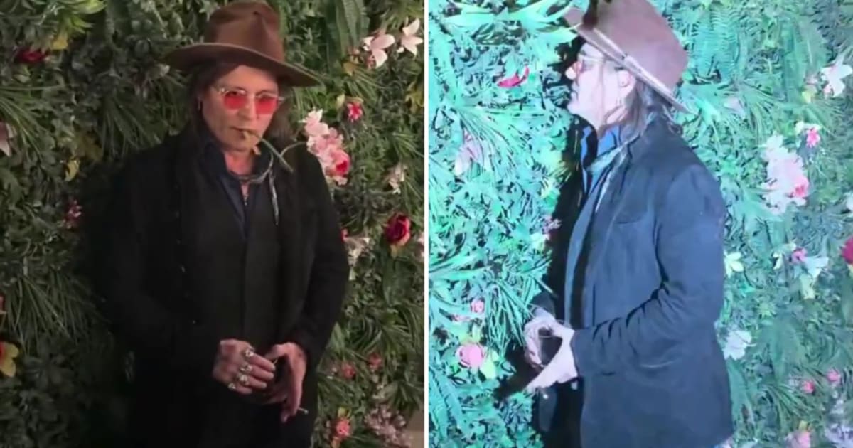 Johnny Depp sparked attention over the weekend after appearing to snack on decorative foliage at a Las Vegas party (@TMZ/ X) 