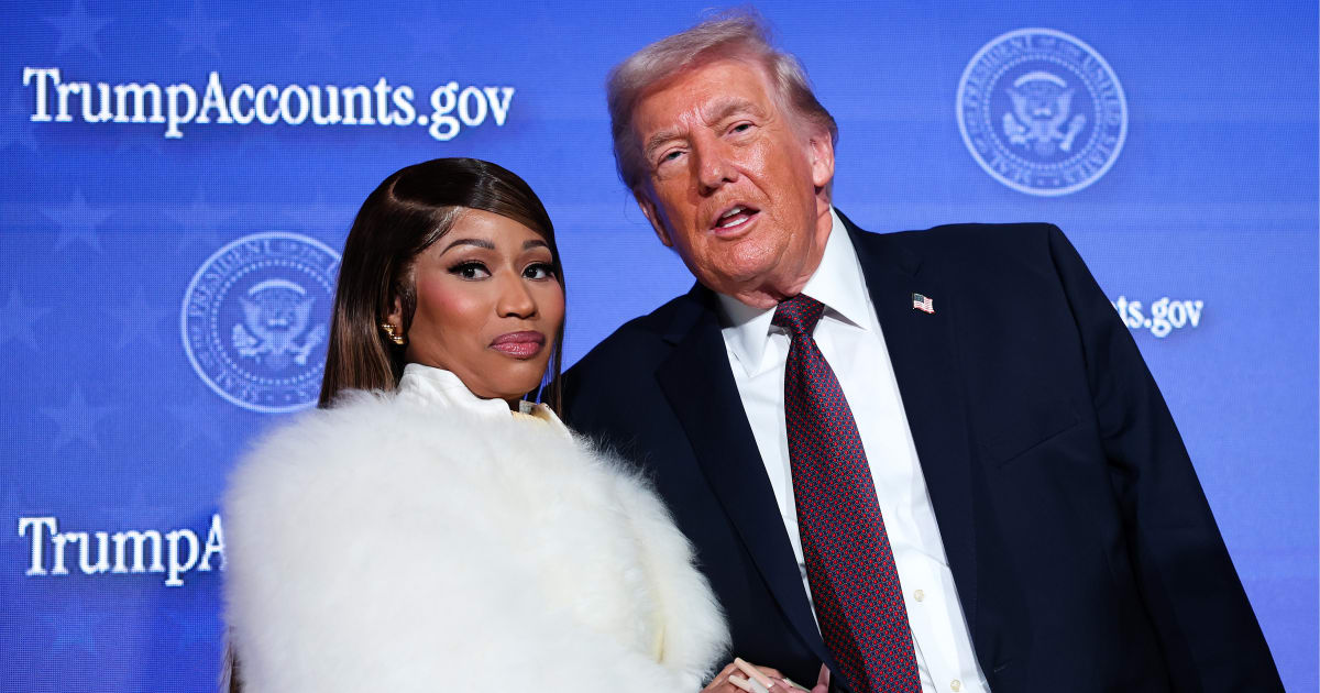 Musician Nicki Minaj joins President Donald Trump on stage as he delivers remarks during the Treasury Department's Trump Accounts Summit at Andrew W Mellon Auditorium on January 28, 2026, in Washington, DC (Getty Images)