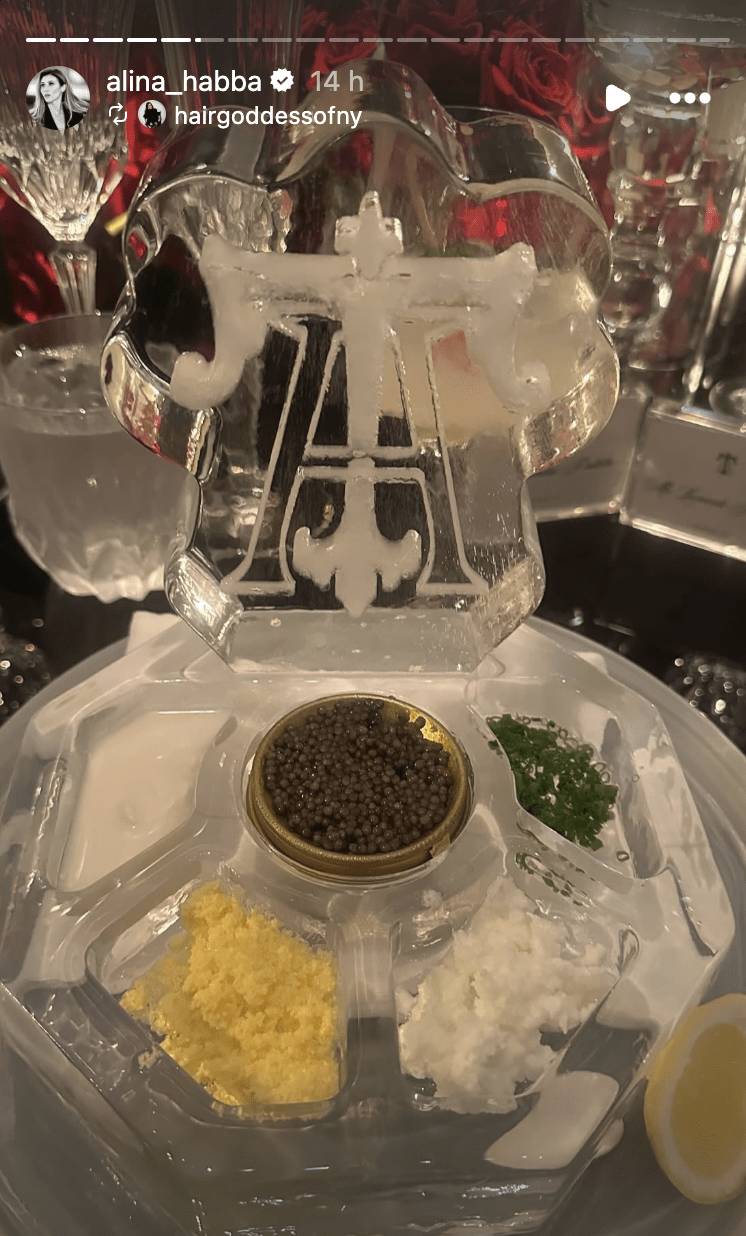 Guests enjoyed Royal Ossetra caviar, lobster risotto, prime filet mignon and ice cream sundaes at the lavish wedding reception