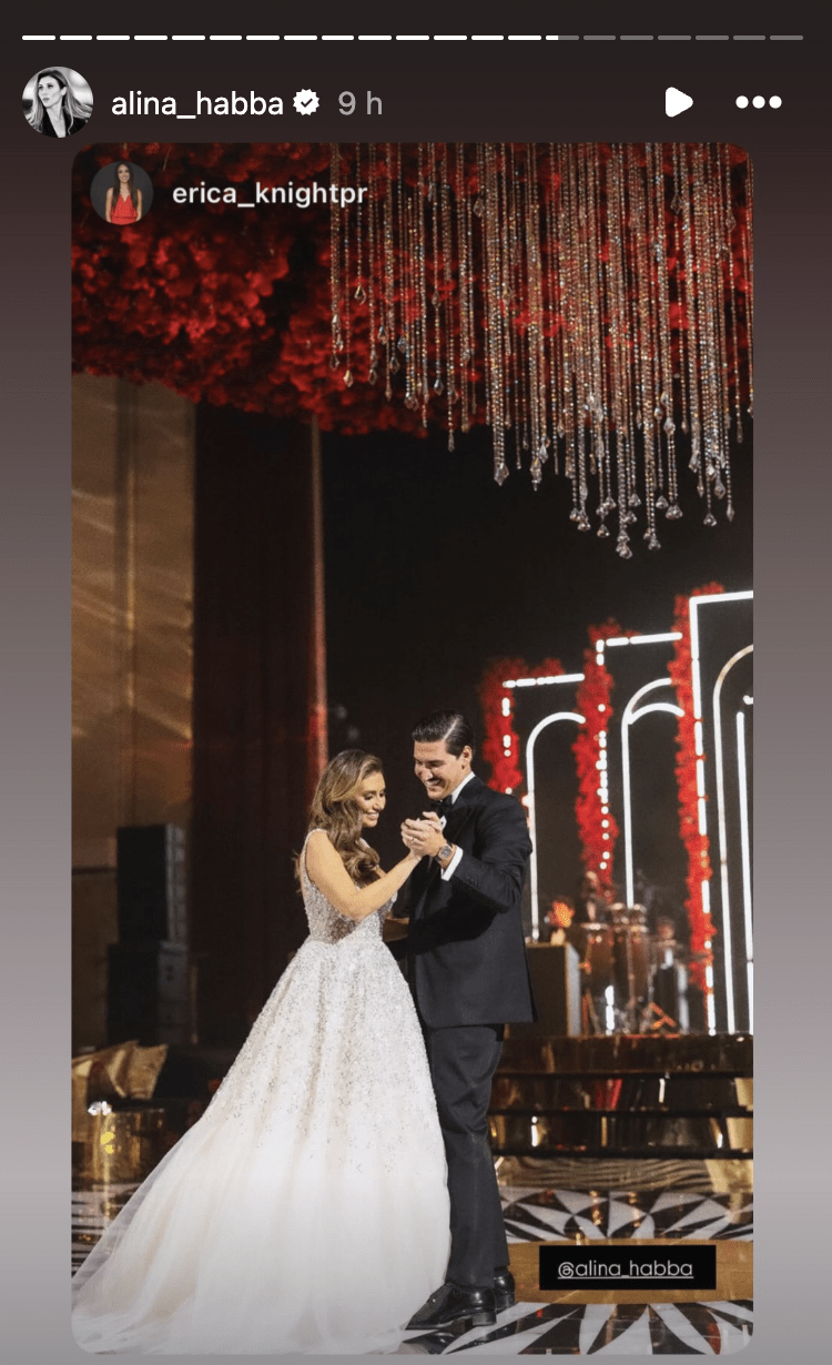 Alina Habba and Turhan Mildon shared their first dance to Charles Aznavour’s “Hier Encore.”
