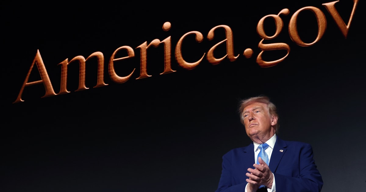 President Donald Trump applauds on stage during the America.gov launch event at Andrew W. Mellon Auditorium on September 29, 2026, in Washington, DC (Getty Images)