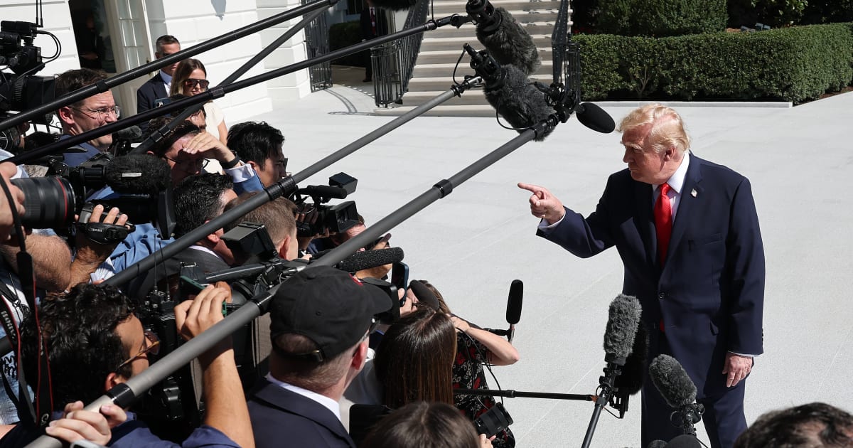 President Donald Trump speaks to the media as he departs the White House on October 1, 2026, in Washington, DC, to kick off a 32-day campaign blitz ahead of the midterm elections (Win McNamee/Getty Images)