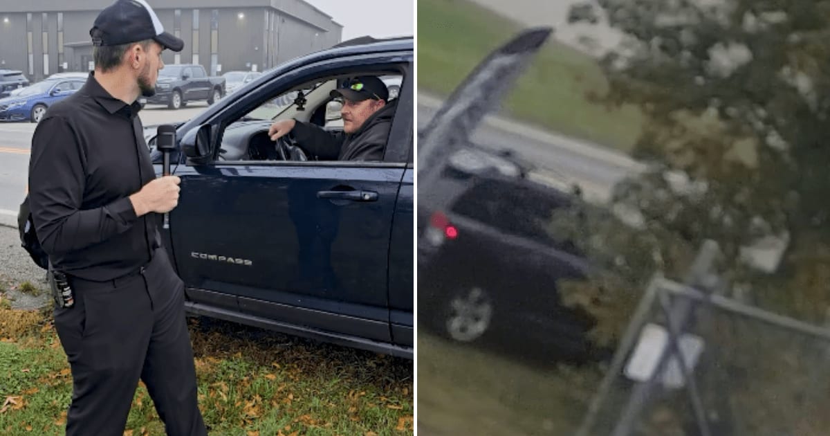 The video captured the reporter narrowly escaping as a driver appeared to accelerate a vehicle toward him after a confrontation (@TheMaineWire/X)