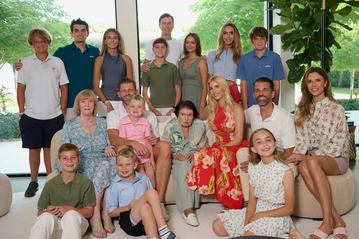 Ivanka Trump with Jared Kushner and their children at her grandmother's 100th birthday celebration (@ivankatrump/Instagram)