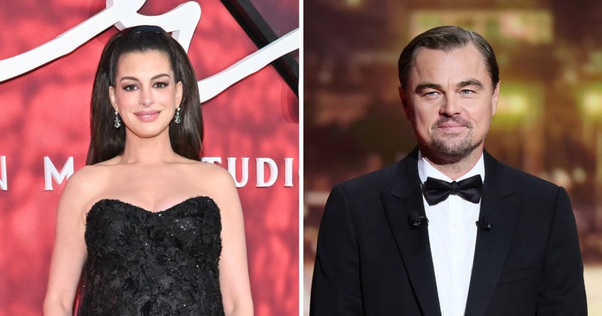 Anne Hathaway even brought up Leonardo DiCaprio’s iconic Annie Leibovitz portrait while discussing her childhood crush on him (Evan Agostini/Invision/AP, Andreas Rentz/Getty Images)