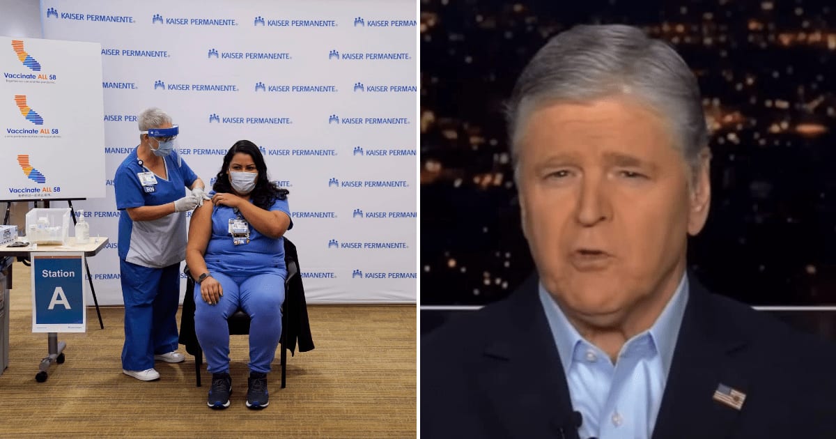 Fox News host Sean Hannity says he faced “pressure” to urge viewers to get vaccinated against COVID-19 during the pandemic (Getty Images, Fox News/YouTube)