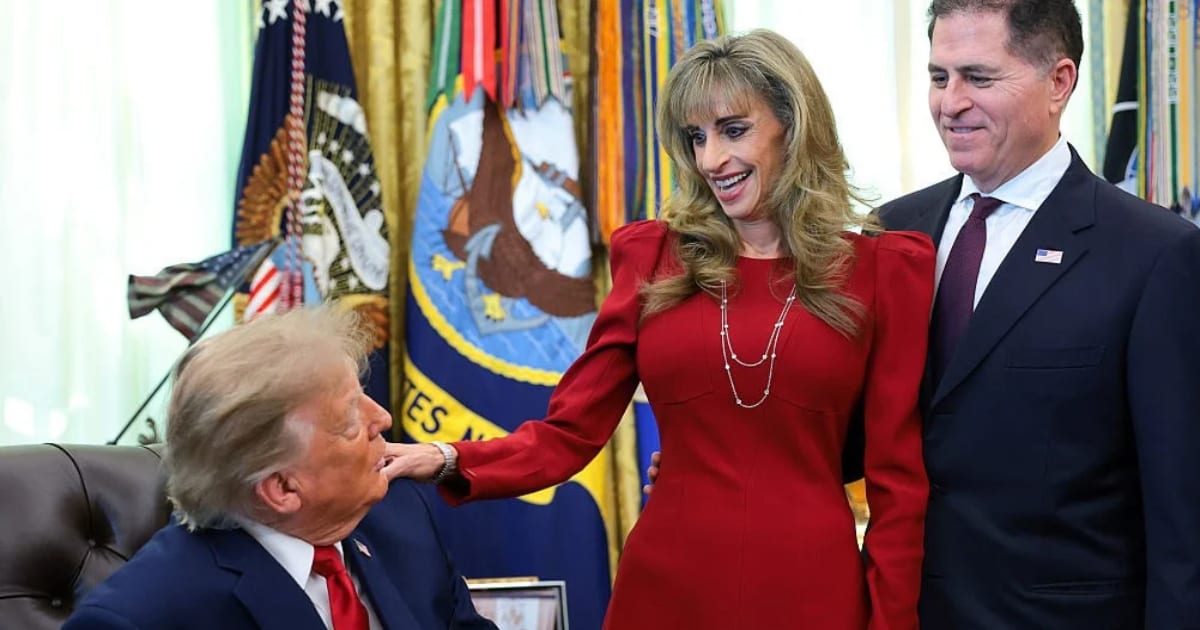 Susan Dell joined Michael Dell and Donald Trump at the White House to promote Trump Accounts after their $6.25 billion pledge for children (Getty Images)