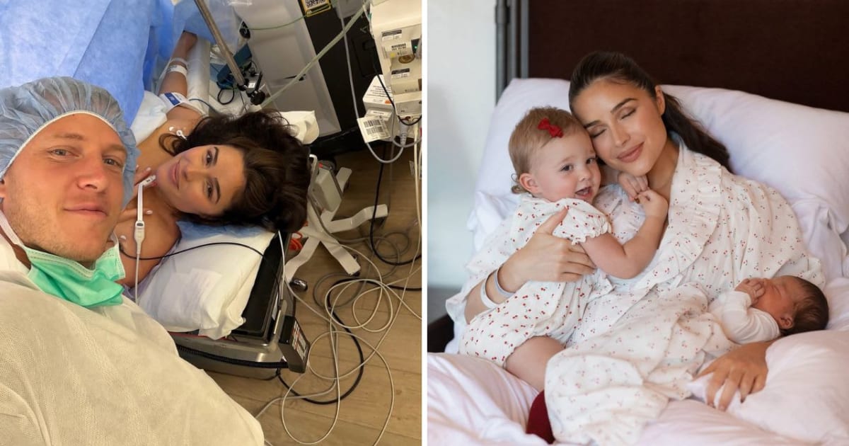 Earlier, Olivia Culpo and Christian McCaffrey announced their second pregnancy with a picnic post featuring daughter Colette, their dog Oliver and sonogram images (@oliviaculpo/Instagram)