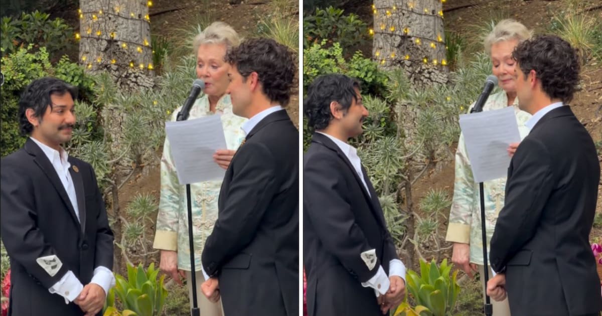 Mark Indelicato tied the knot with David Watson on Saturday, October 10,  with Jean Smart serving as their officiant (@johnnysibilly/Instagram)