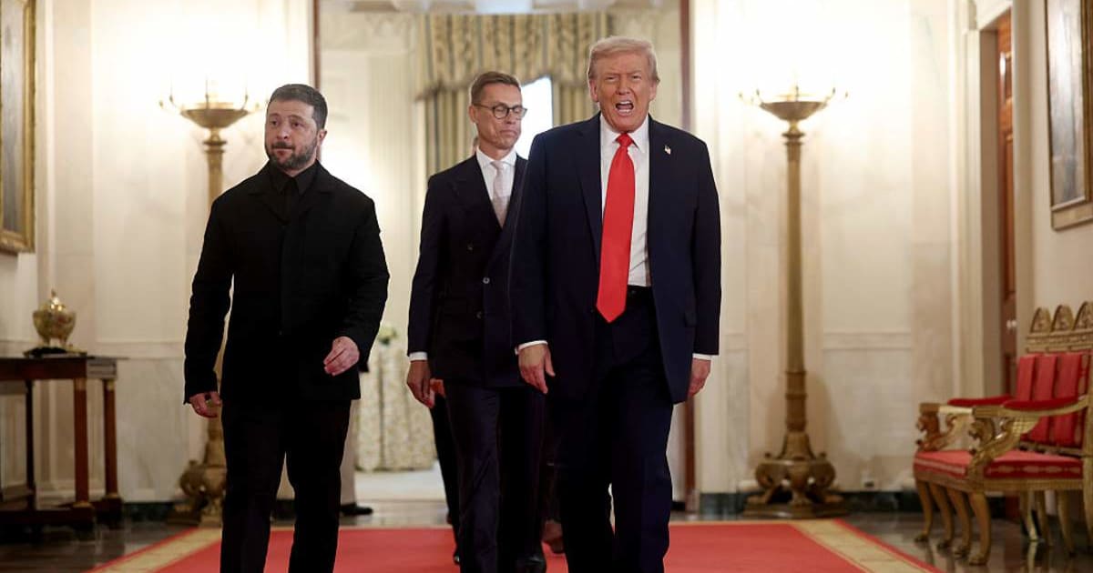 A social media post claims President Donald Trump is threatening to sue Ukrainian President Volodymyr Zelensky over Ukrainian drone attacks on Russian data centers (Getty Images)