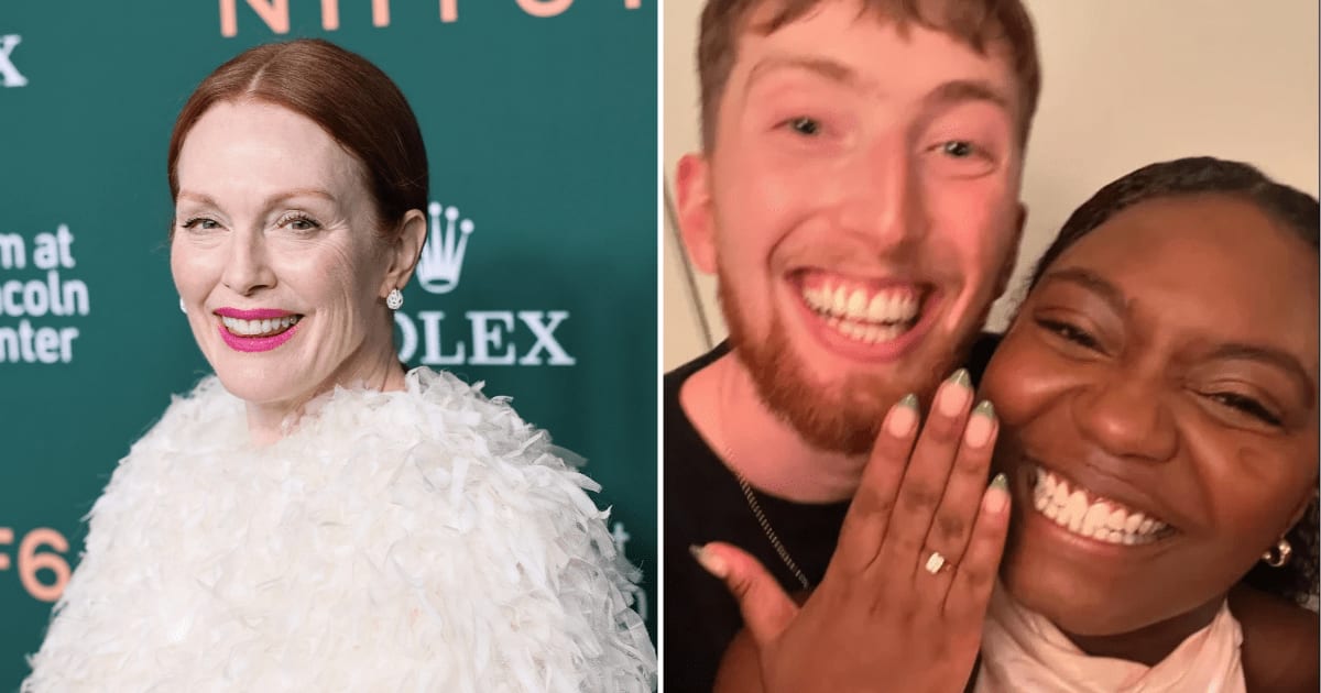 Julianne Moore’s son Caleb Moore Freundlich and Kibriyaa Morgan got engaged in August 2024 after seven years together (Getty Images, @juliannemoore/Instagram)