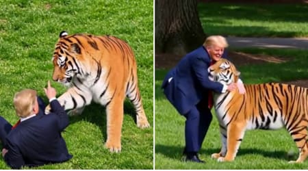 Trump posts AI video of himself wrestling tiger hours after warning 'don't mess with nature!'