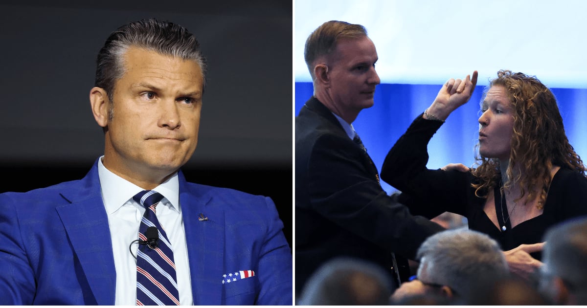 Anti-war protesters repeatedly heckled US Defense Secretary Pete Hegseth while challenging his military record and raising Gaza concerns on Wednesday, October 14 (Getty Images)