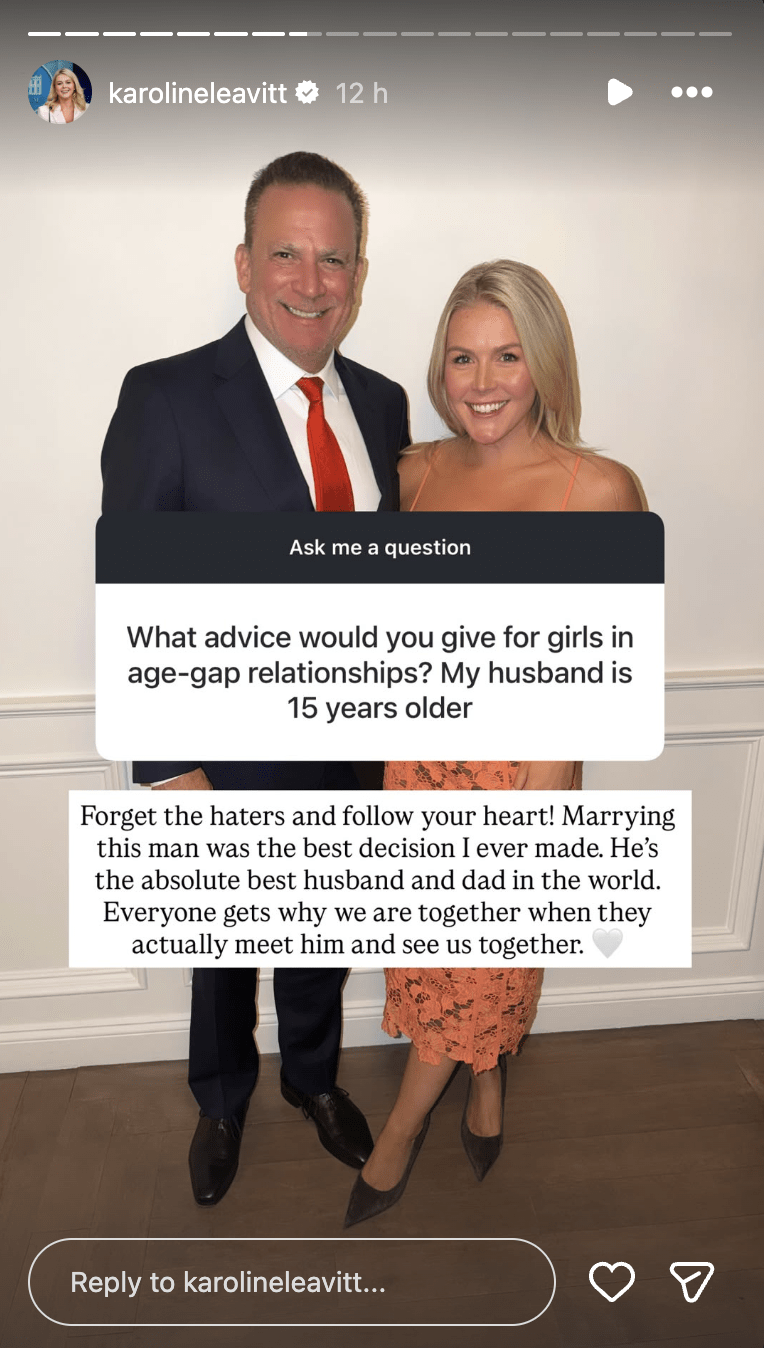 Karoline Leavitt advised women in age-gap relationships to 'follow your heart' (Karoline Leavitt / Instagram )
