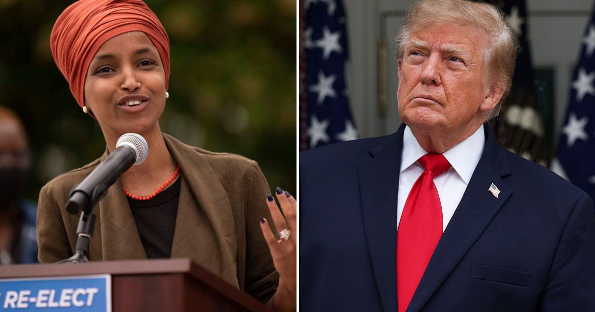 A post allegedly quoted Ilhan Omar as saying she would voluntarily surrender her citizenship if President Donald Trump’s name were revealed in the files associated with Epstein (Getty Images)